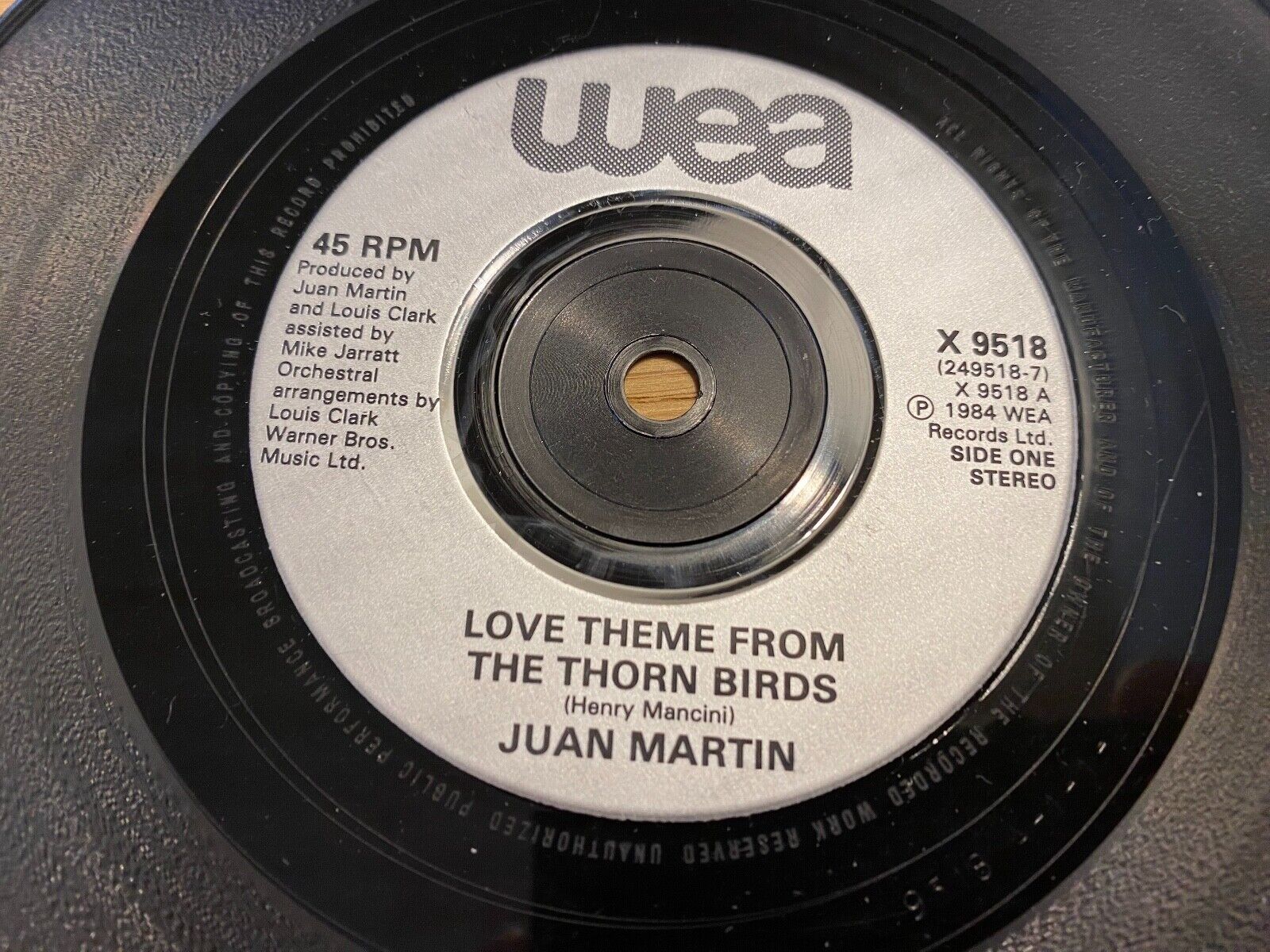 JUAN MARTIN "LOVE THEME FROM THE THORN BIRDS"  1984 7" VINYL SINGLE WEA RECORDS*