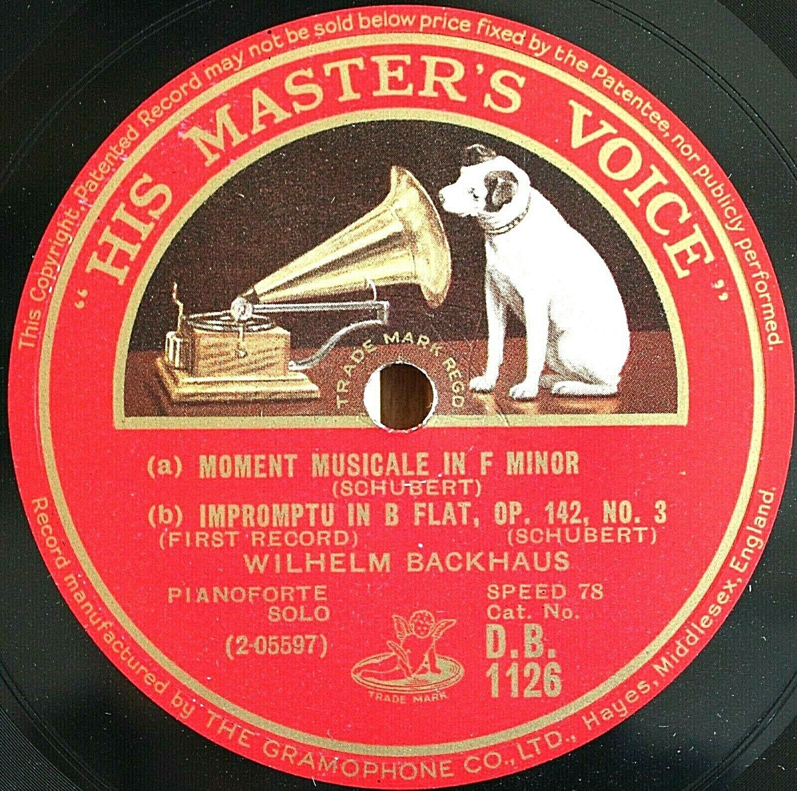 Backhaus Schubert (Impromptu op 1423: Moment Musical) HMV DB 1126 NM(-)