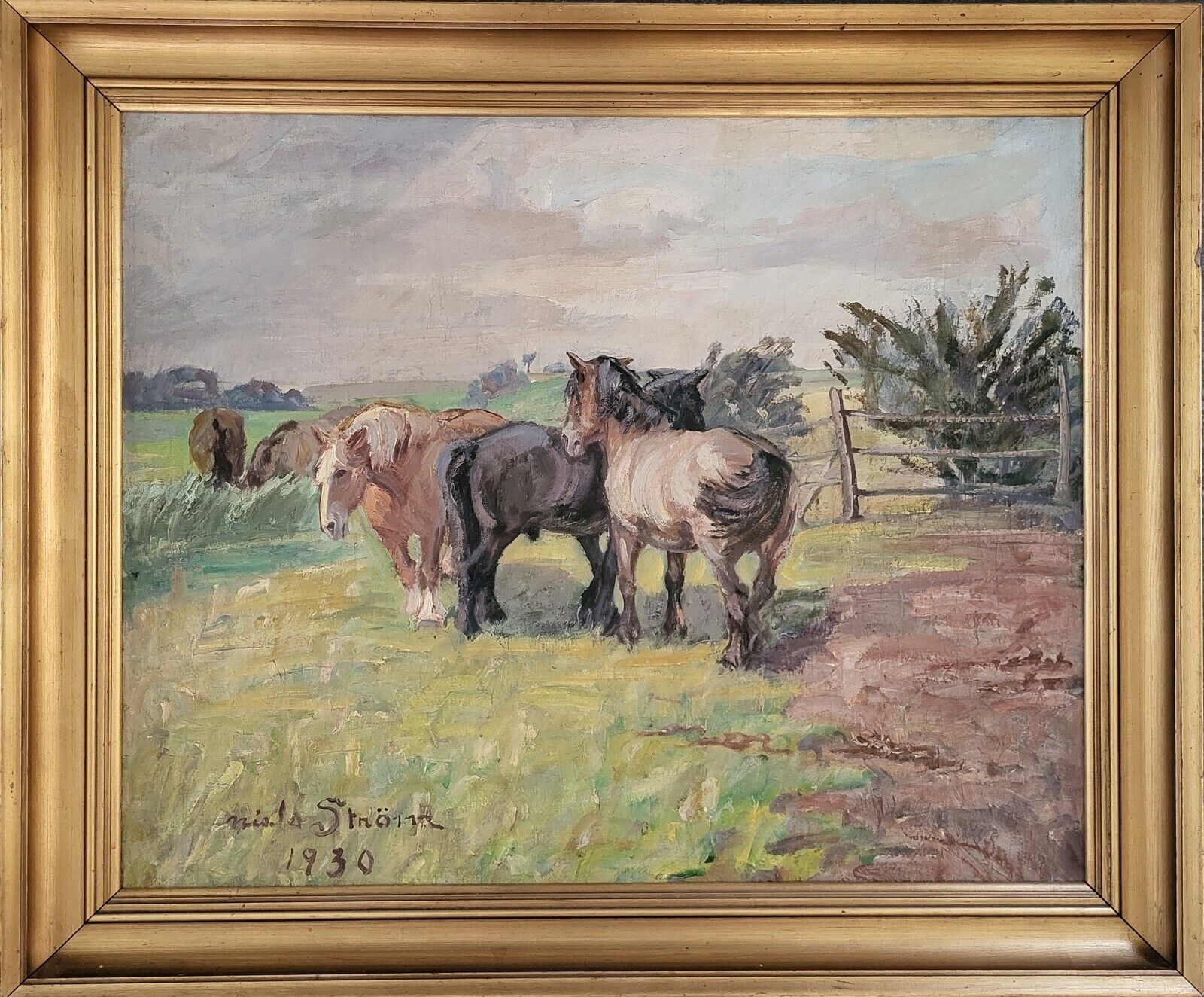 Oil painting. Niels Strom(1881-?):”Horses” (1930)