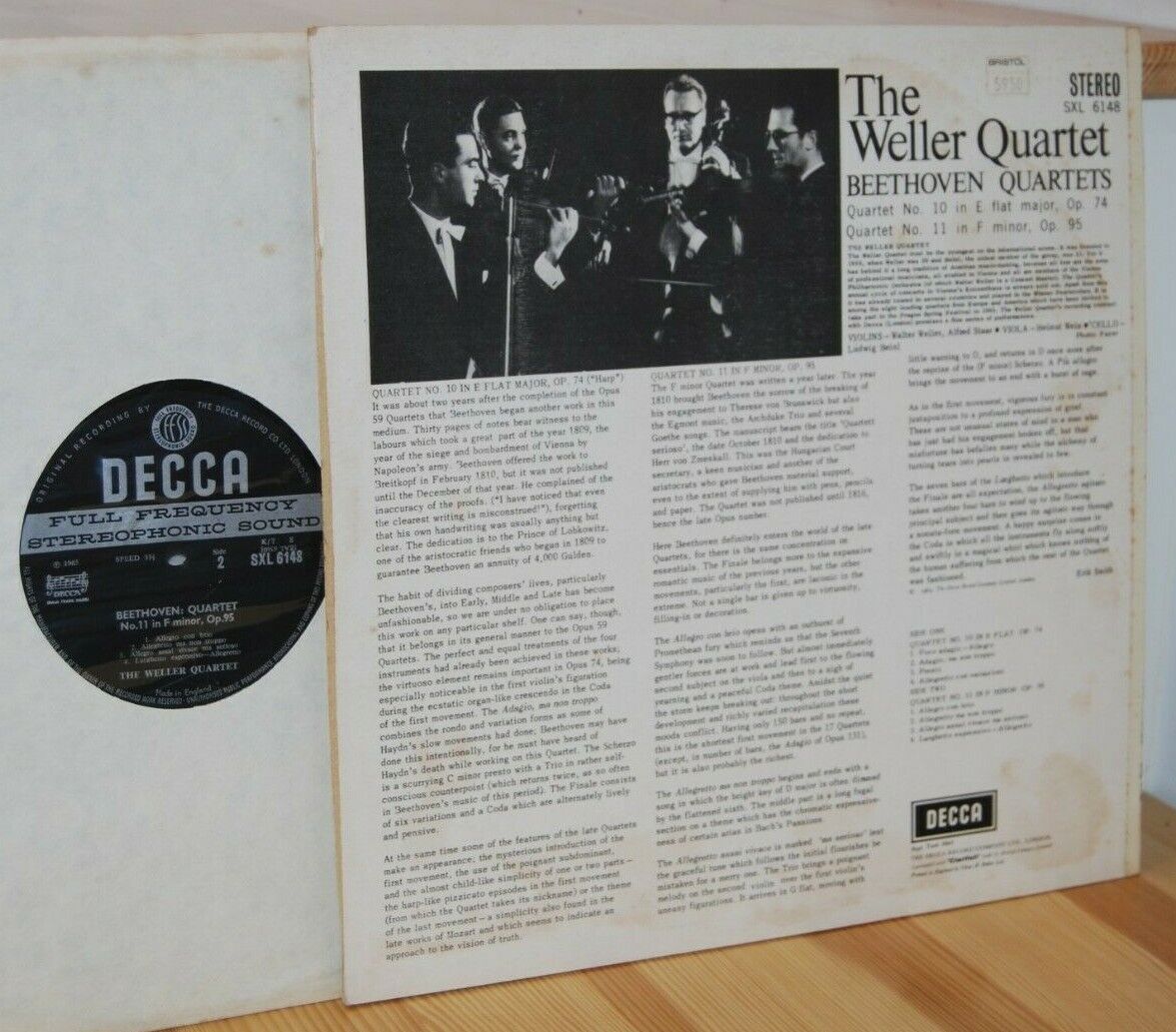 BEETHOVEN quartets N° 10  11 THE WELLER QUARTET UK DECCA LP SXL 6148 STEREO