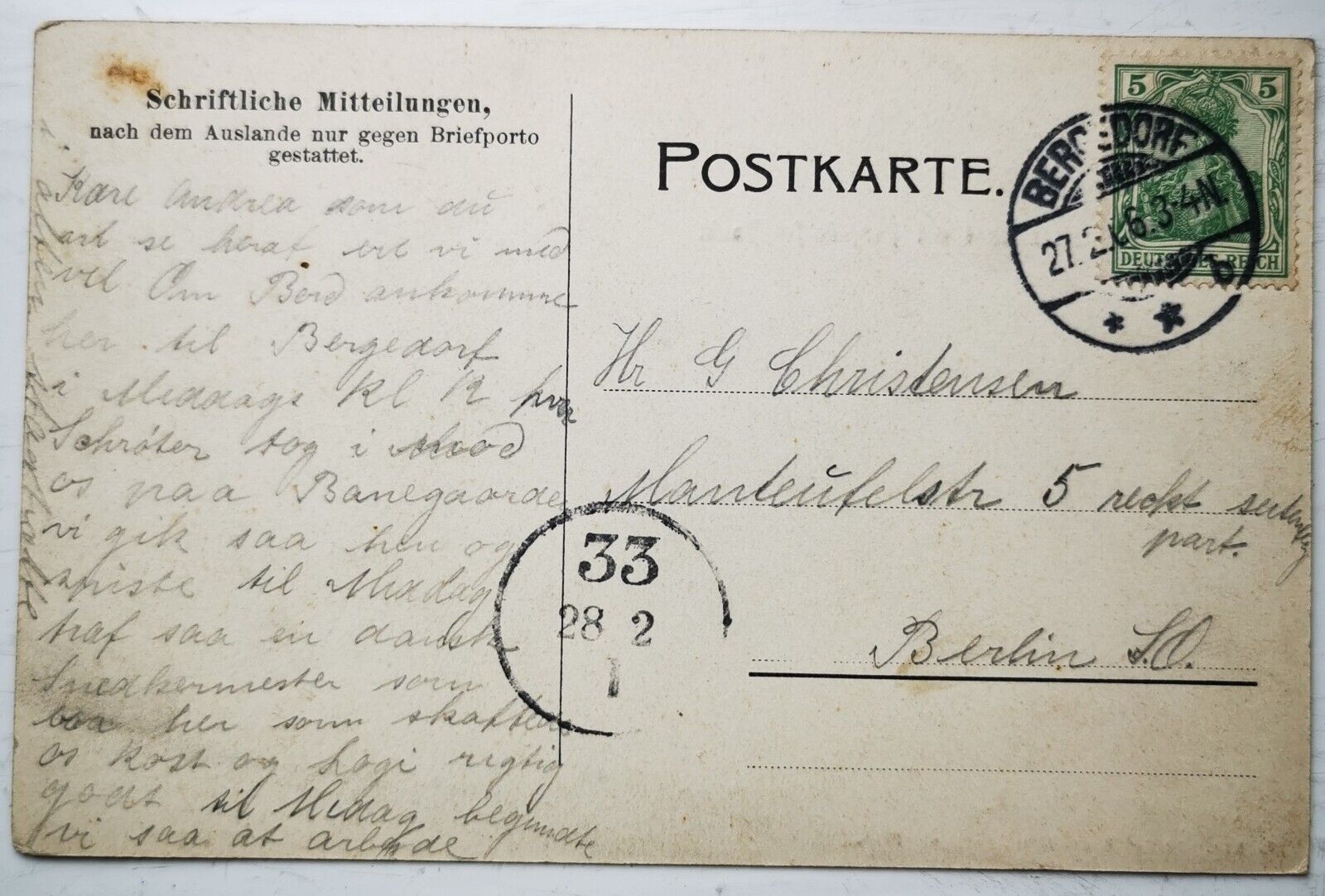 Old postcard: Holsteinstrasse i Bergedorf in Germany Mailed in 1906  pok1470