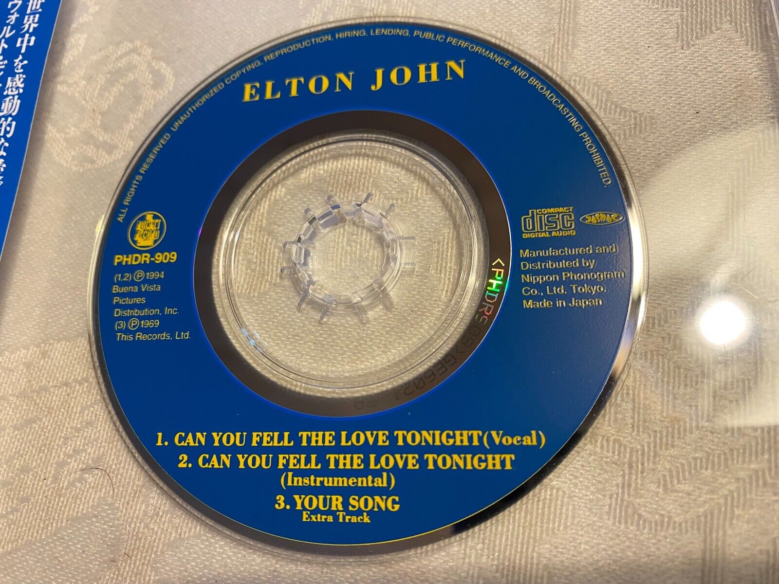 ELTON JOHN "CAN YOU FEEL THE LOVE TONIGHT" 1994 3" CD SINGLE THE LION KING JAPAN