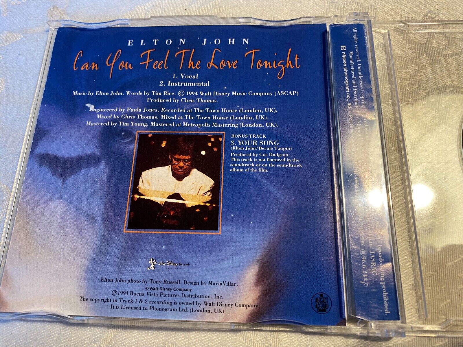 ELTON JOHN "CAN YOU FEEL THE LOVE TONIGHT" 1994 3" CD SINGLE THE LION KING JAPAN