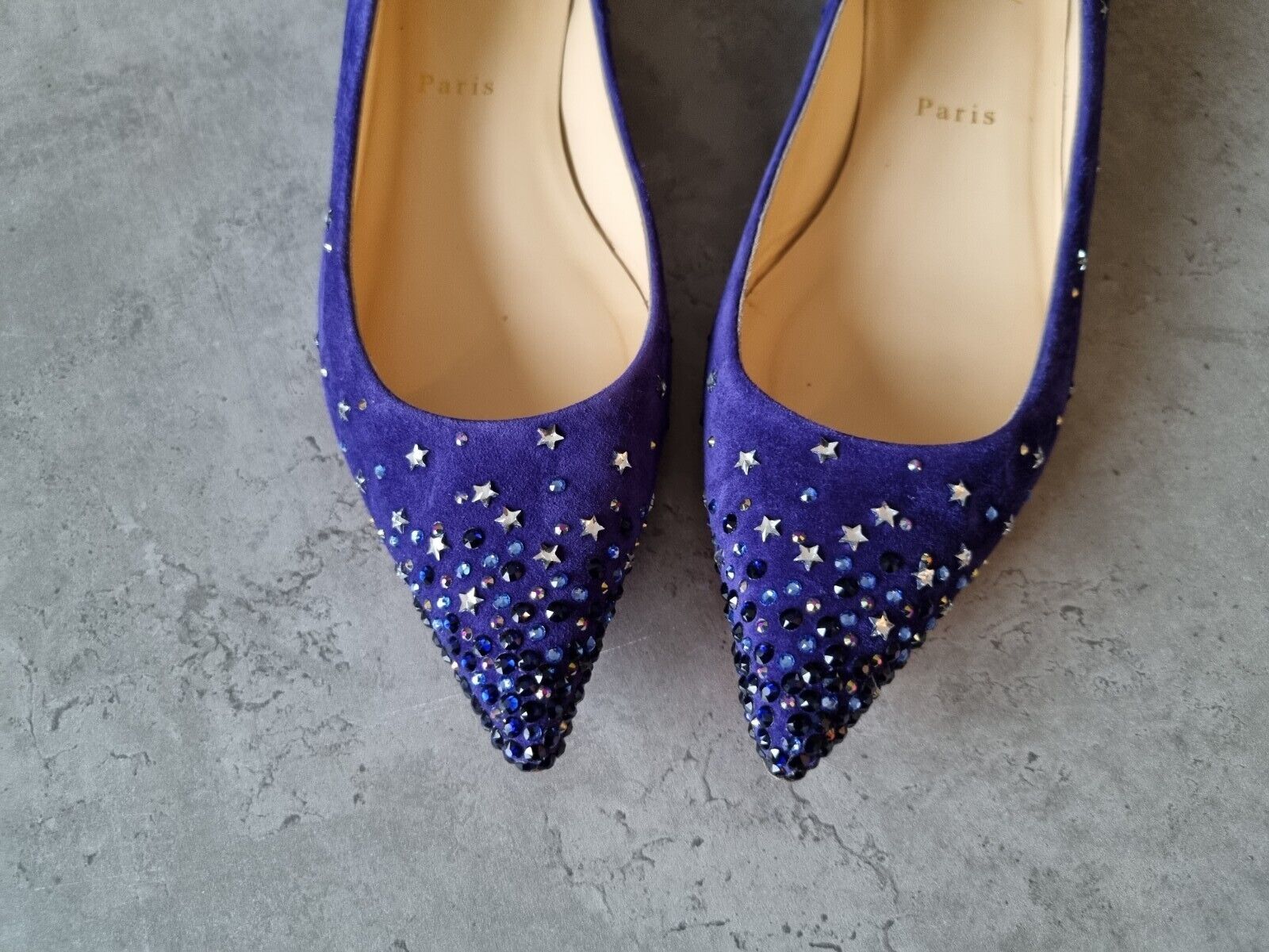 **Christian Louboutin** Blue Purple Gravitanite Crystal Ballet Flats Sz 375