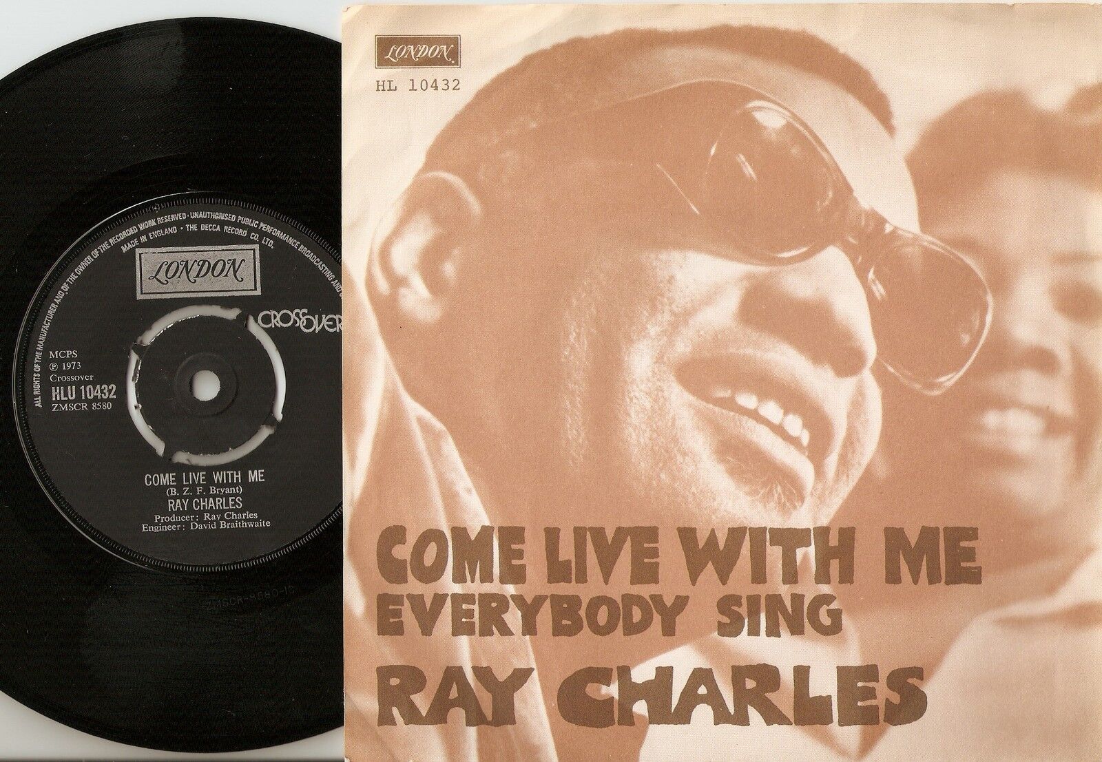 RAY CHARLES COME LIVE WITH ME  EVERYBODY SING DANISH PS+45 1973 JAZZ RB SOUL