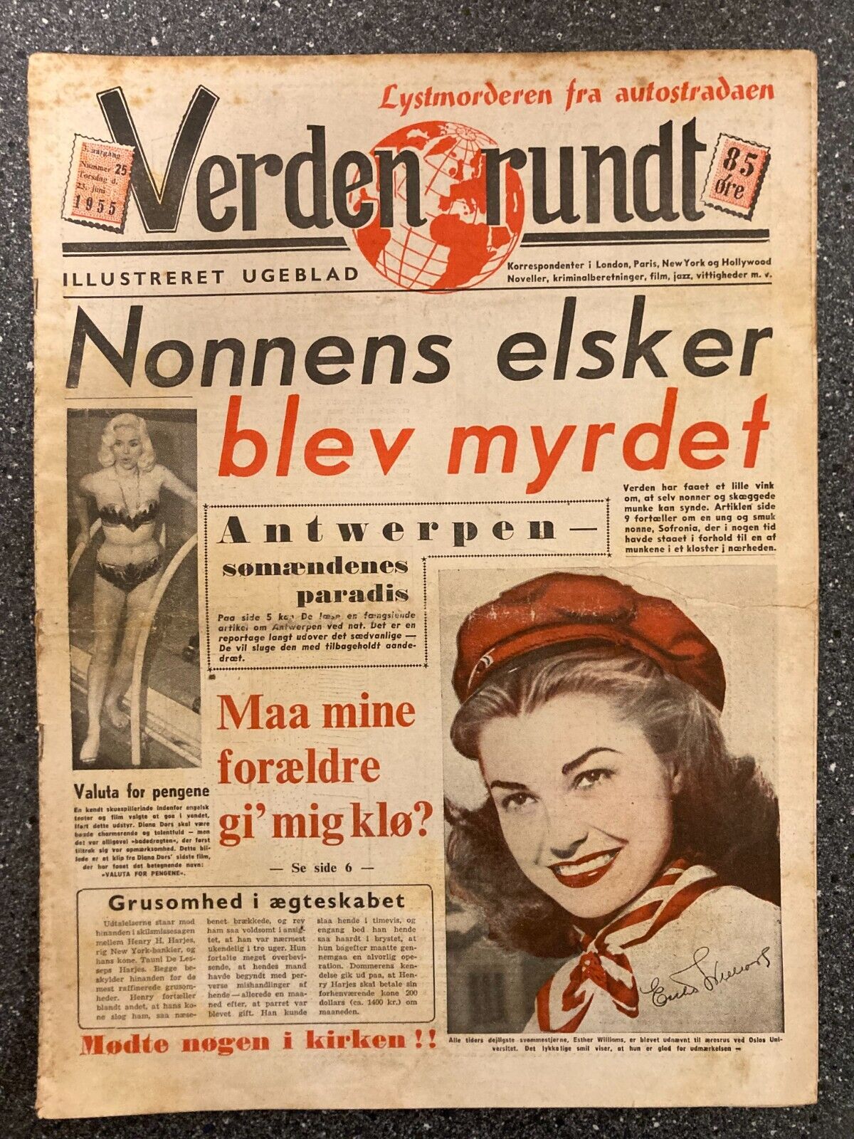 Marilyn Monroe Back Cover Esther Williams Danish Magazine 1955 "Verden Rundt"