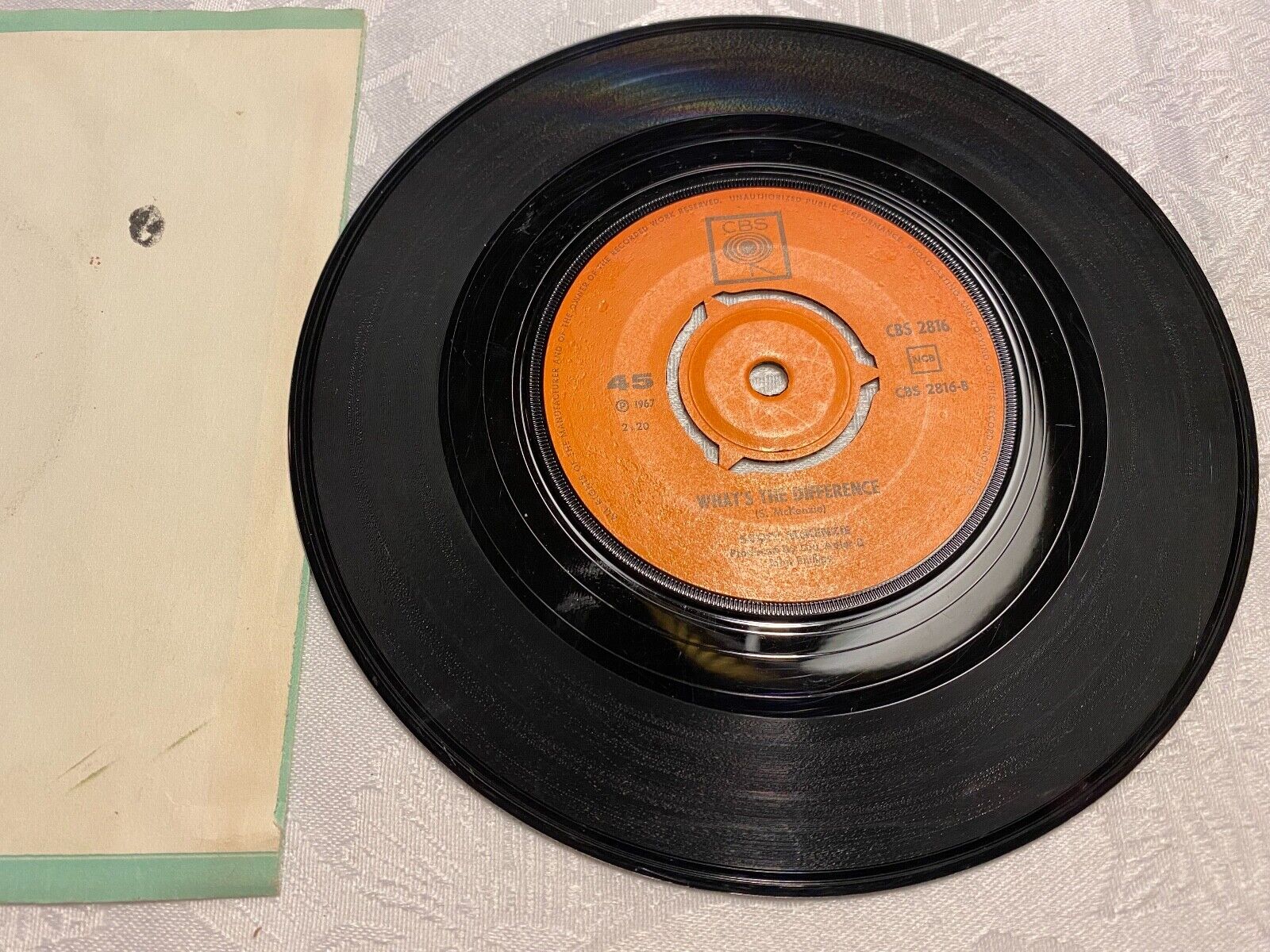 SCOTT MCKENZIE "SAN FRANCISCO/WHAT´S THE DIFFERENCE" CBS RECORDS 7 INCH 1967 NCB