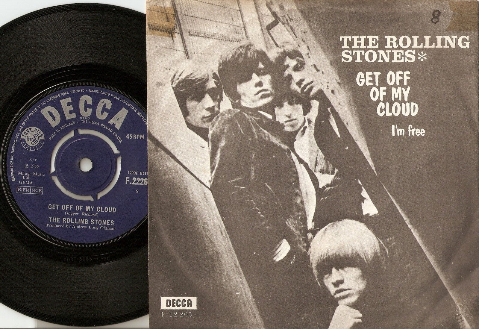 THE ROLLING STONES GET OFF OF MY CLOUD  I`M FREE DANISH PS+45 1965 MOD BEAT RB