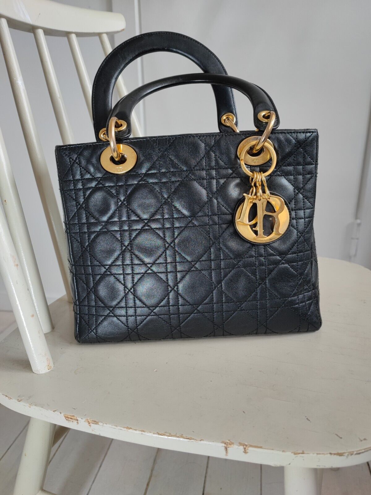 lady dior bag medium black leather