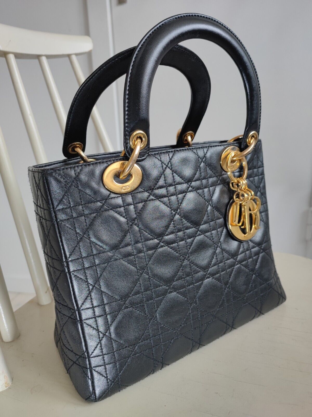 lady dior bag medium black leather