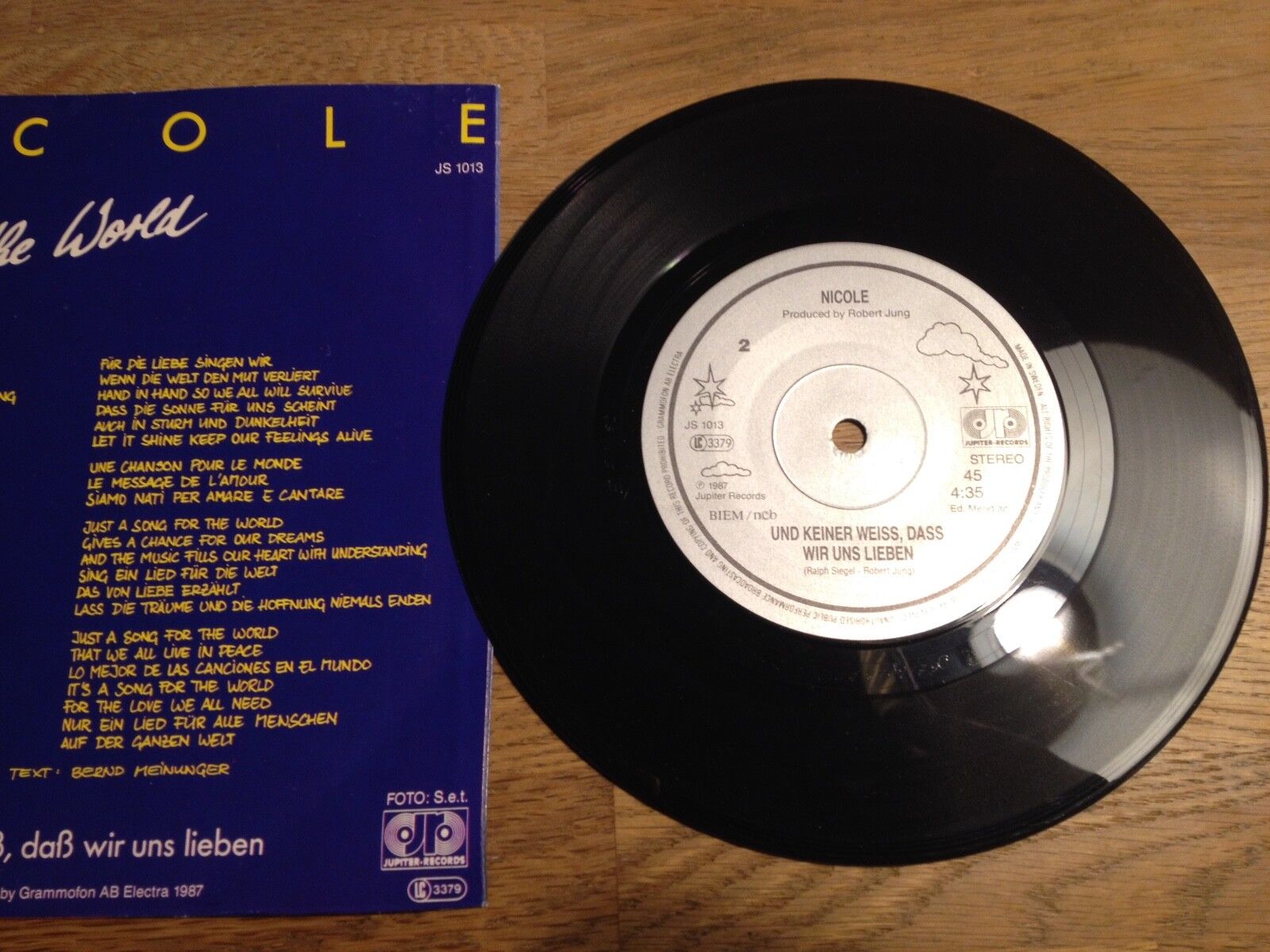 NICOLE "SONG FOR THE WORLD" SWEDISH PROMO 1987 SINGLE NCB SCANDINAVIA EUROVISION