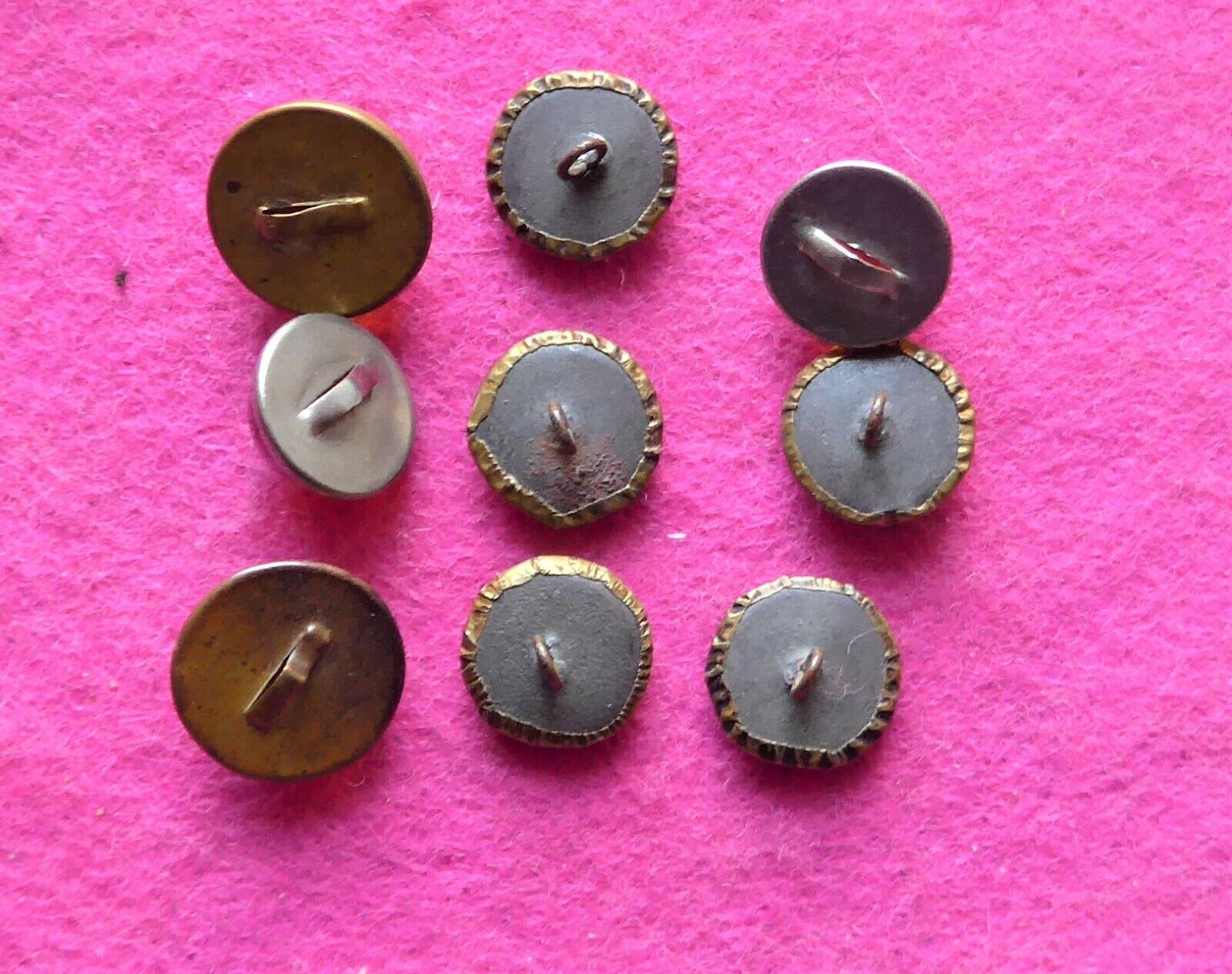 9 COLLECTABLE VICTORIAN vintage METAL buttons - amber/brown GLASS INSERTS (67)