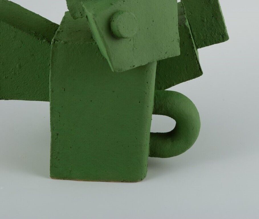 Christina Muff contemporary Danish ceramicist Cubist sculpture in green