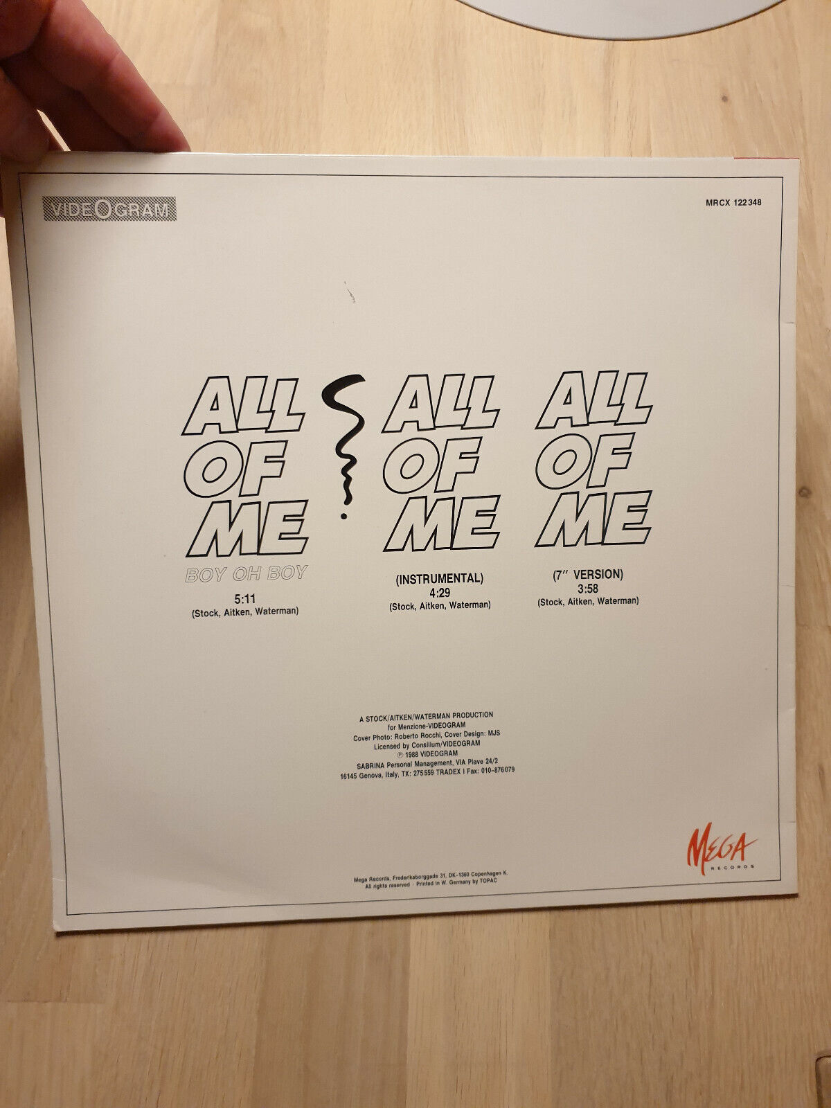 Sabrina All Of Me (Boy Oh Boy) - 12" Maxi vinyl 1988