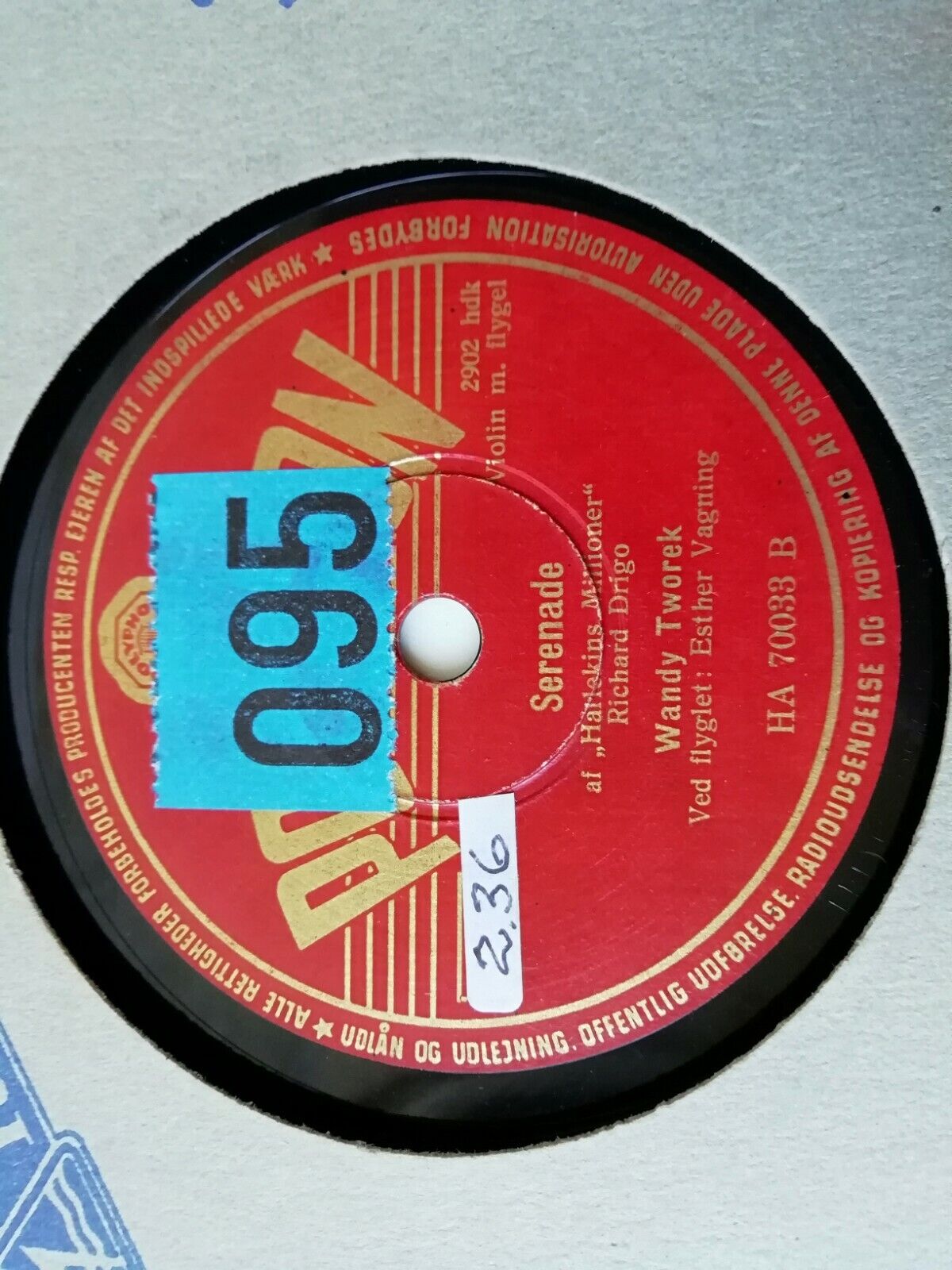 78 rpm :Wandy TworekStropheop30/SerenadeViolin and pianoPolyphon HA70033B