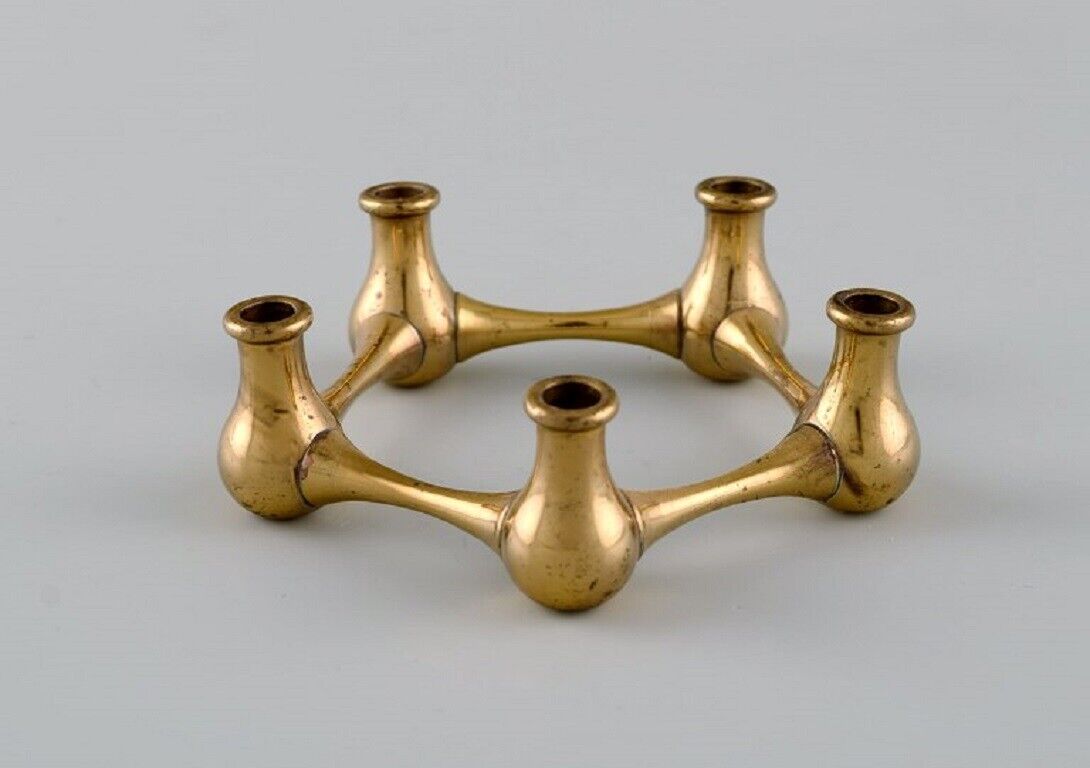 Quistgaard Gusum Ystad Metall et al Oil lamp and four candlesticks in brass