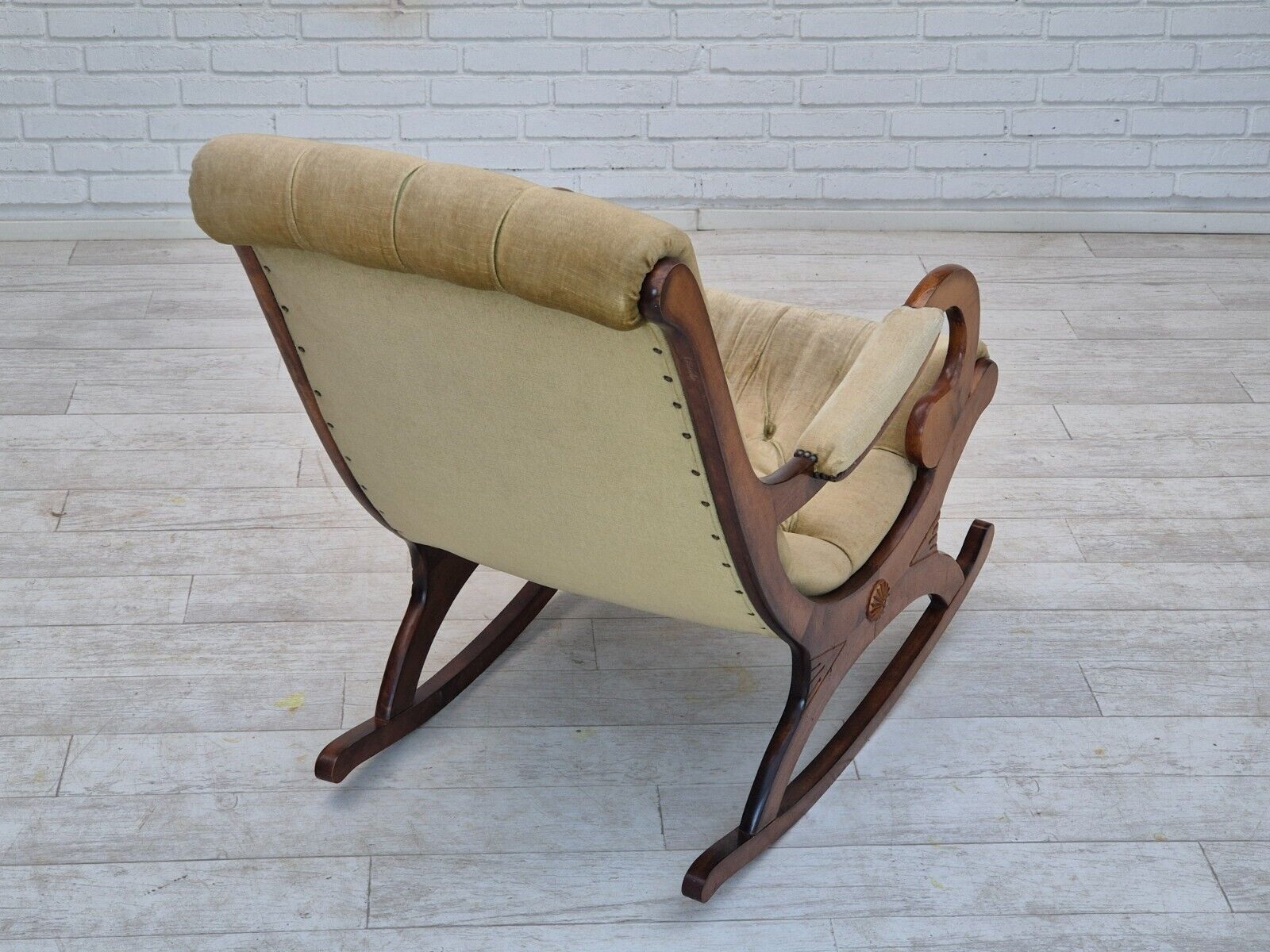 1950s Scandinavian rocking chair vintage green furniture velour