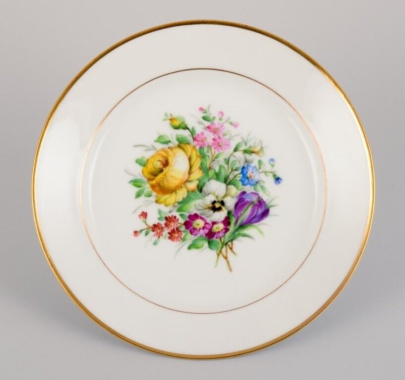 Bing  Grøndahl five porcelain lunch plates with flowers and gold decoration