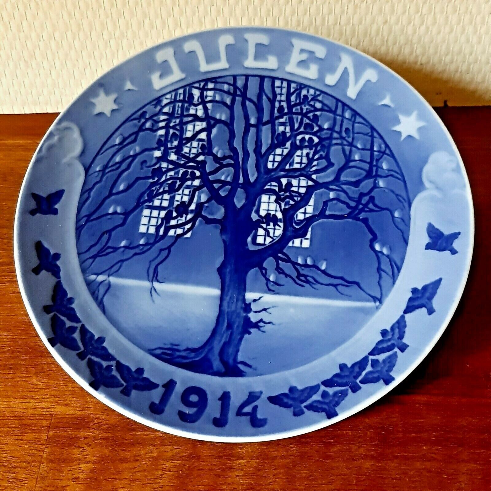 Antique 1914 Christmas Plate 177 cm Sparrows in Tree ROYAL COPENHAGEN 1st