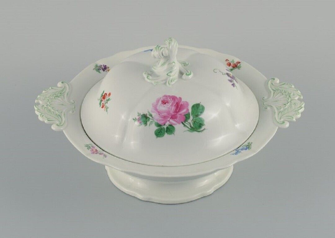 Meissen large round tureen with lid Hand painted with flowers Late 19th C