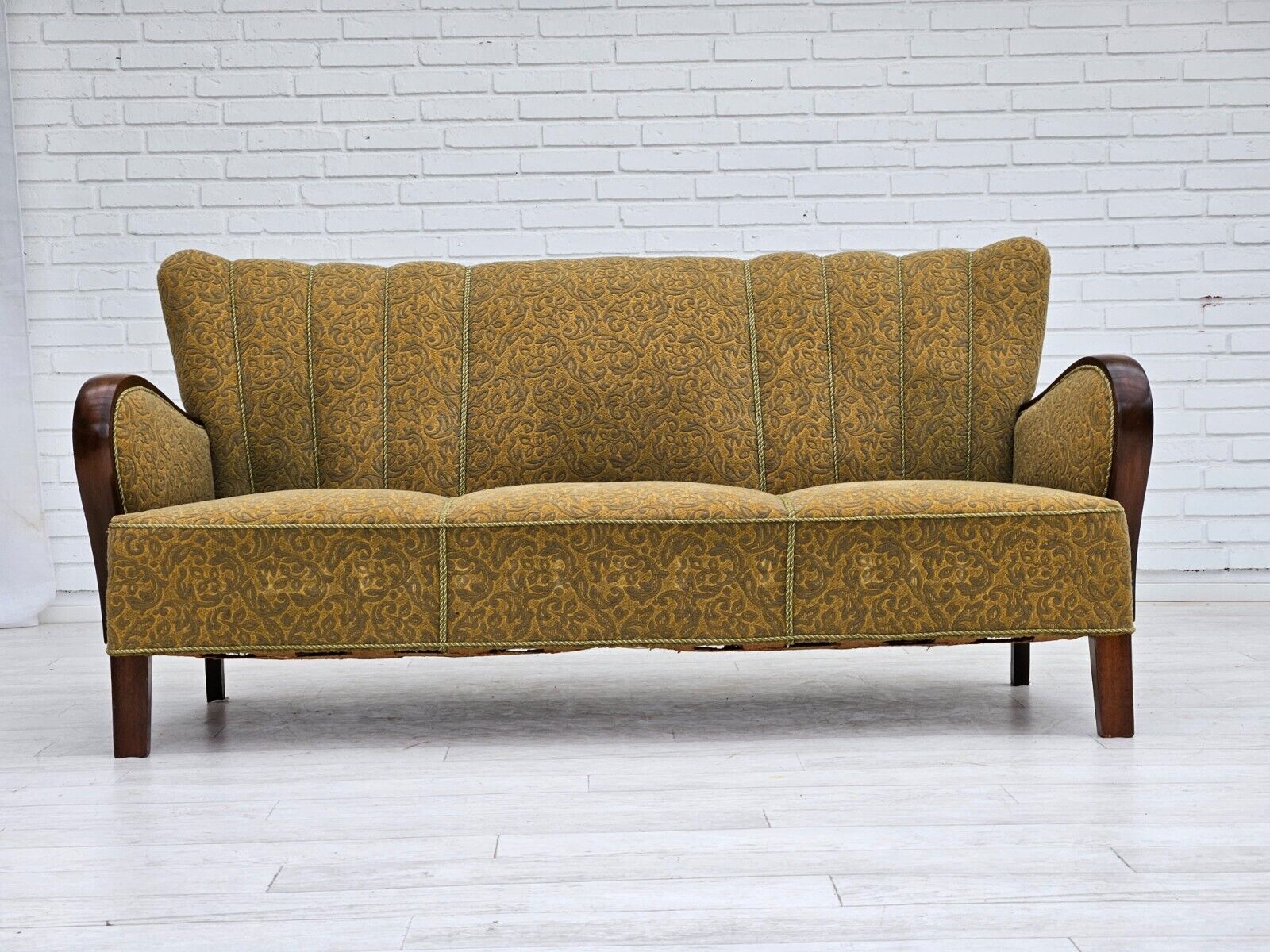 1950-60s Danish 3-seater sofa original condition cotton/wool beech wood