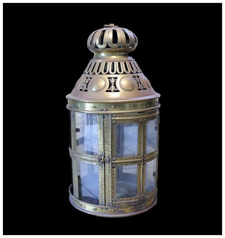 *SC*LOVELY HUGE BRASS HALL LANTERN EUROPEAN CANDLE HOLDER 18TH CENT