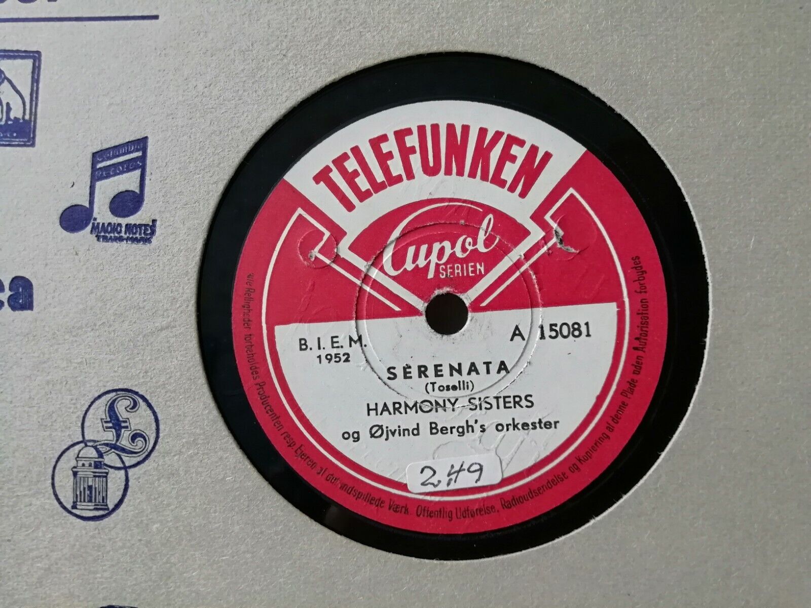 78 rpmHARMONY SISTERSSerenata/Greven af LuxembourgTelefunken 1952A15081