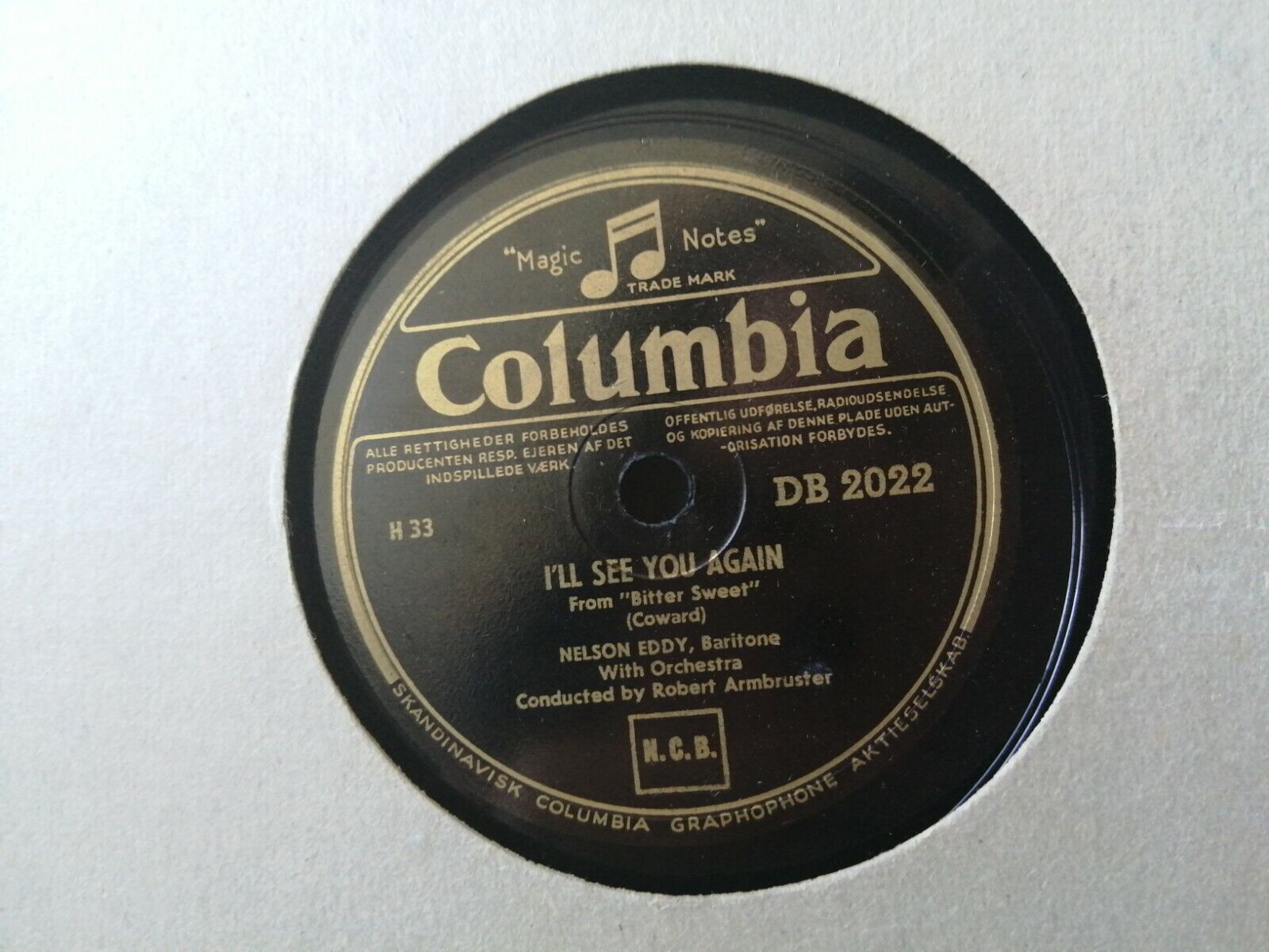 78 rpm shellacNELSON EDDYI'll See You Again/Tokay Columbia DB 2022Good Plus