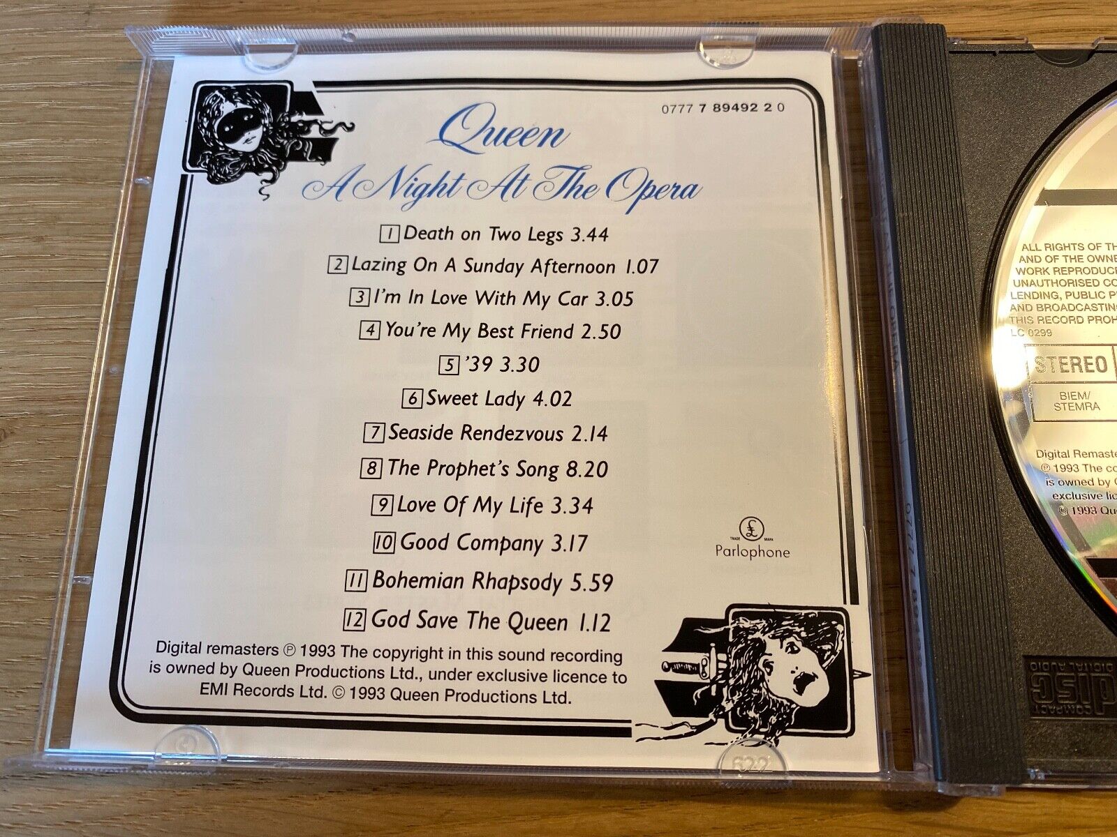 QUEEN "A NIGHT AT THE OPERA" AAD EMI RECORDS NETHERLANDS 1975 CD ALBUM 12 TRACK*