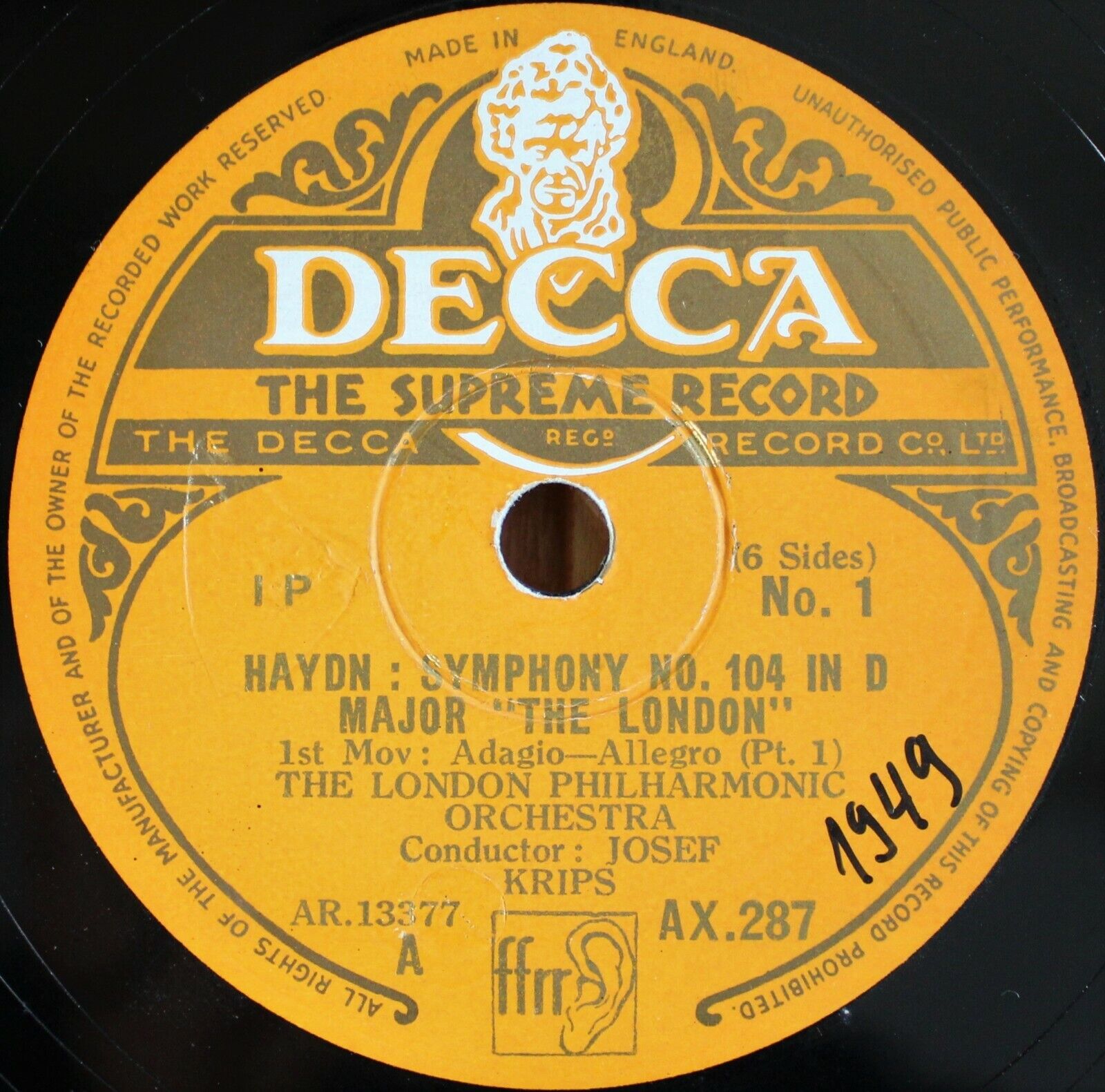 Krips Haydn (Symphony 104) Decca AX 287 NM- tiny light scratch