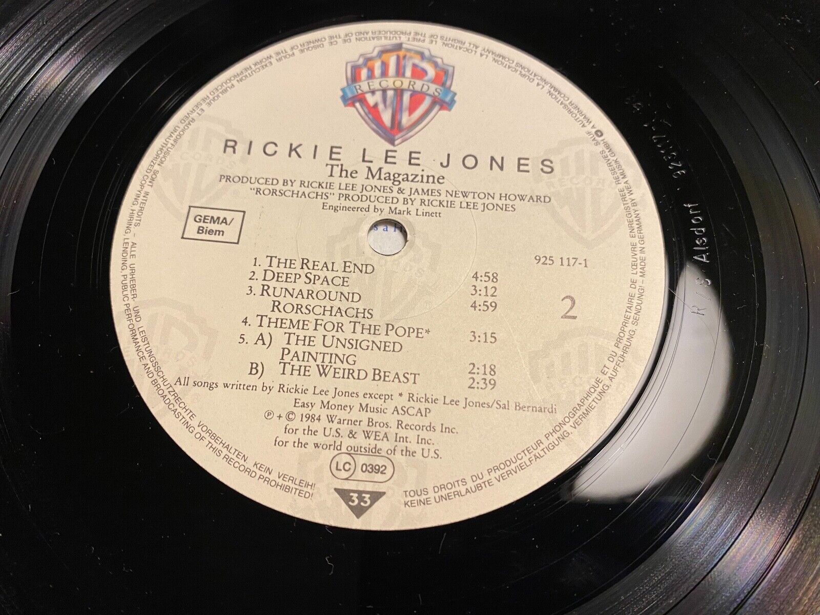 RICKIE LEE JONES "THE MAGAZINE" 1984 10 TRACKS WEST GERMAN PRESS LP 1 PRESSING*