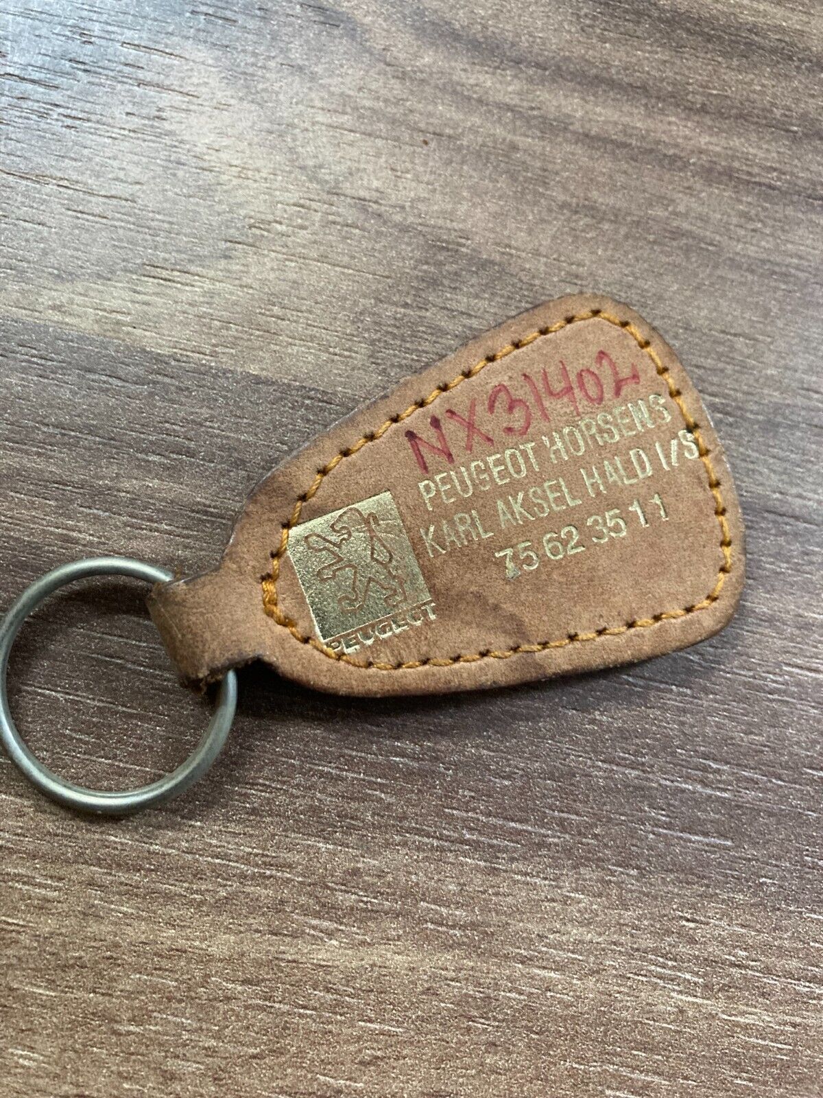 Vintage Peugeot Castrol Danish Leather Keychain - Rare 1980s Car Dealership