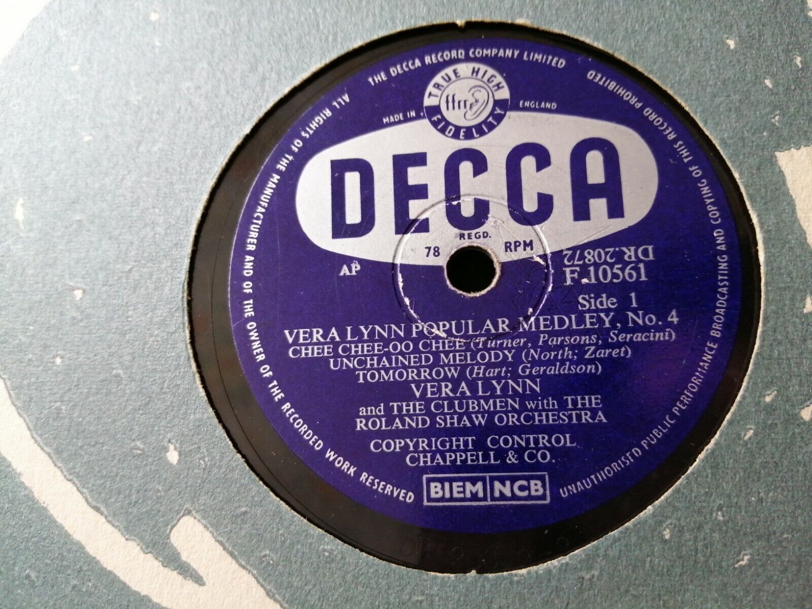 78 rpmVERA LYNN Popular Medley No4Decca F 10561England Very Good