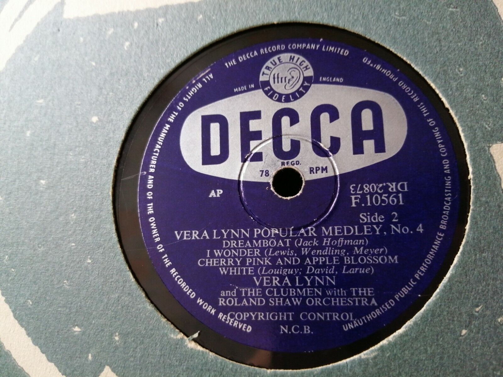 78 rpmVERA LYNN Popular Medley No4Decca F 10561England Very Good