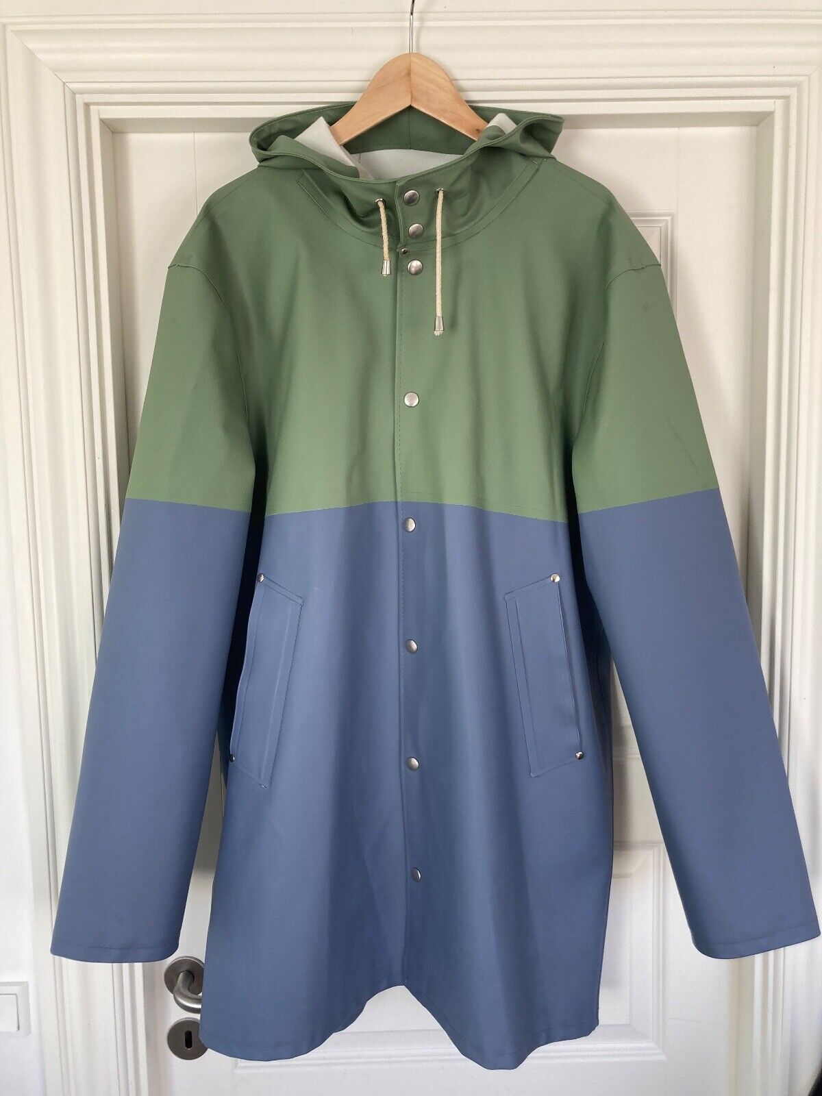 Fashionable and Rare Two Tone Stockholm Rain Jacket by Stutterheim in XXL