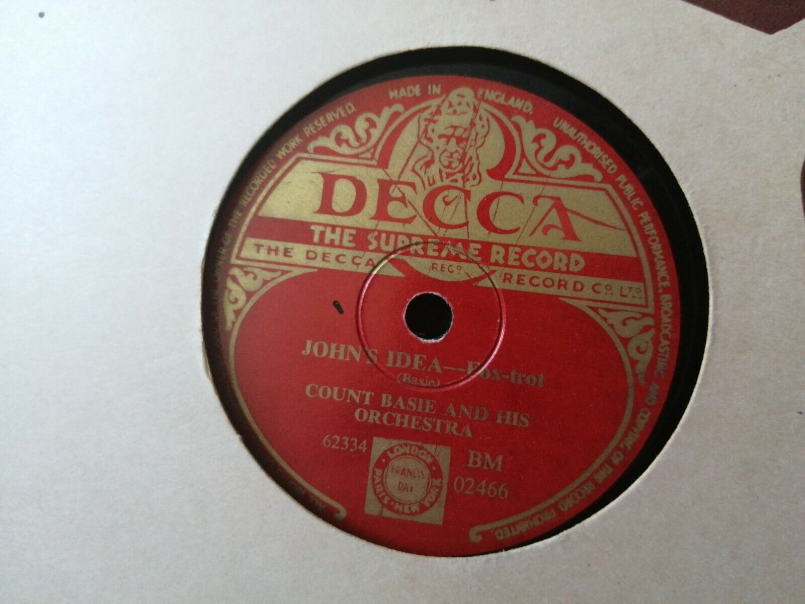 78 rpm shellacCOUNT BASIEOne O'Clock Jump/John's Idea Decca England