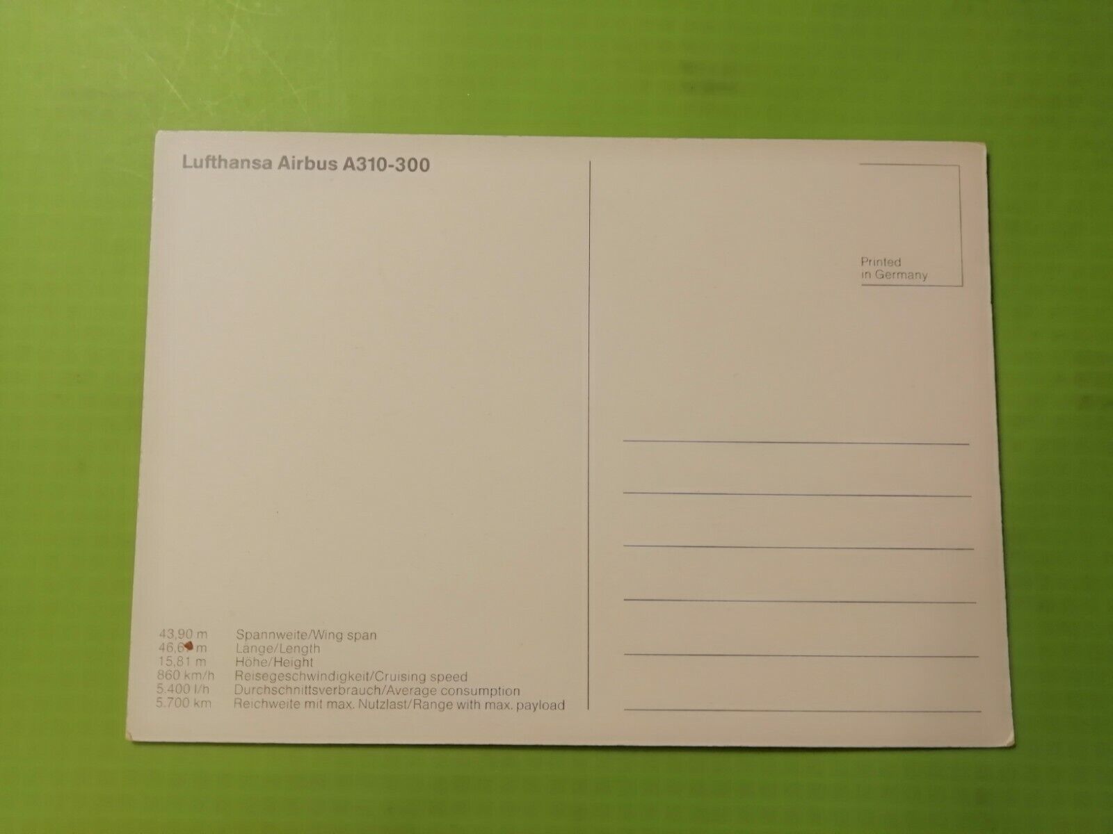 Aviation postcardGermanyLufthansa Airbus A310-300 Unposted