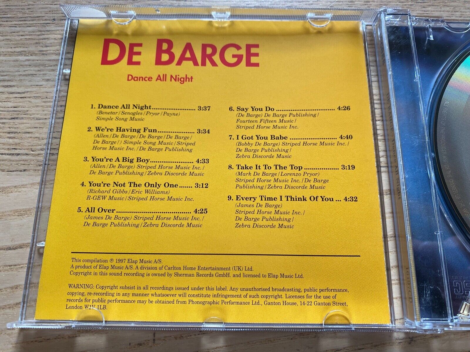 DE BARGE "DANCE ALL NIGHT" 1997 SUCCESS RECORDS 9 TRACKS MINT ELAP MUSIC DENMARK