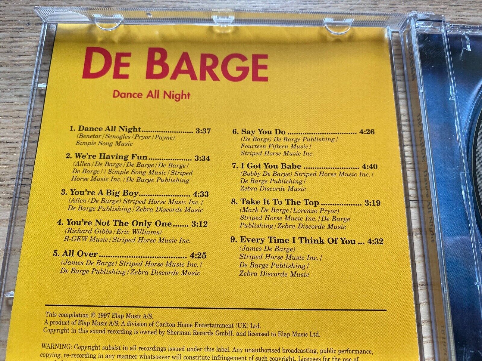 DE BARGE "DANCE ALL NIGHT" 1997 SUCCESS RECORDS 9 TRACKS MINT ELAP MUSIC DENMARK