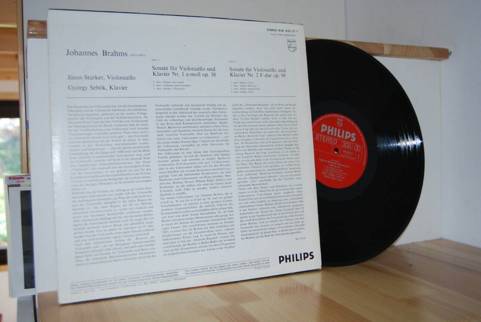 STARKER SEBOK Brahms Sonaten Fur Violincello und Klavier LP Classical Philips