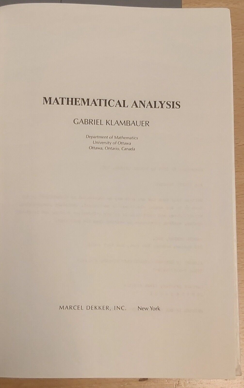 Mathematical Analysis (HC 1975)