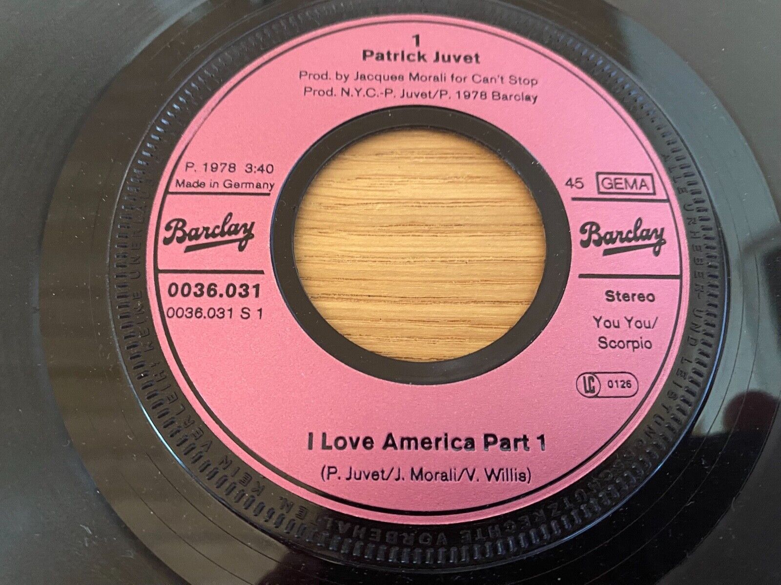 PATRICK JUVET "I LOVE AMERICA PART 1  11" 1978 BARCLAY  METRONOME RECORDS GEMA