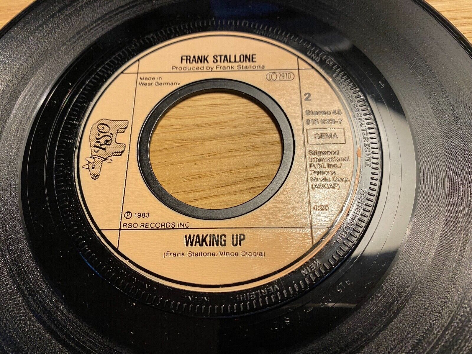 FRANK STALLONE FAR FROM OVER / WAKING UP  1983 GERMAN PRESSING SINGLE RSO 7 INCH