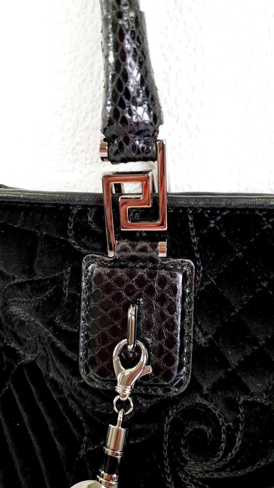 Versace Vanitas Baroque Quilted Velvet Tote Snakeskin Black Shoulder Bag Medusa