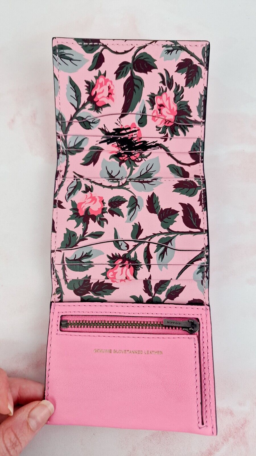 Coach Trifold Wallet Pink Floral Interior Small Purse Coach 86909 Roses 1941