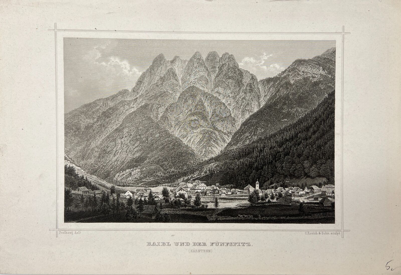 Antique Engraving - Carl Joseph Meyer - View from the top of the Funfspitz - E5