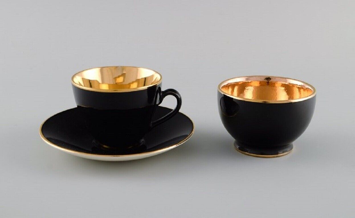 Royal Copenhagen / Aluminia Confetti mocha cup with saucer and sugar bowl