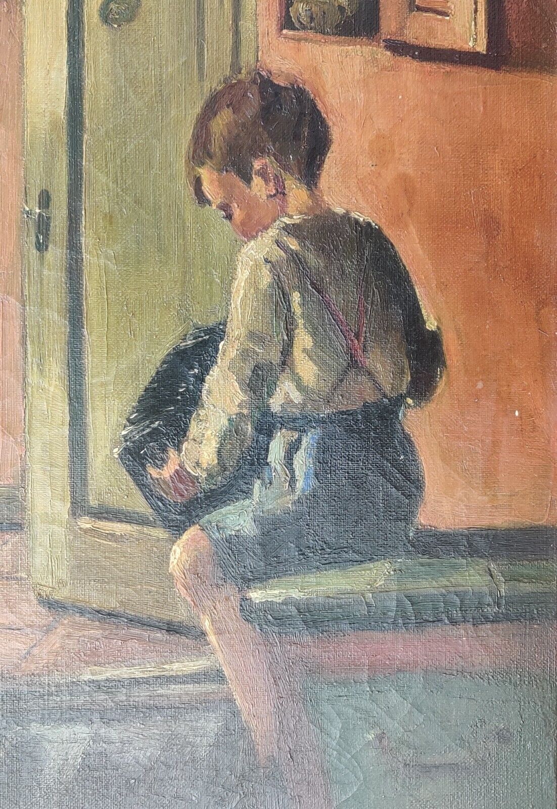 ACCORDION PLAYING BOY original oil painting