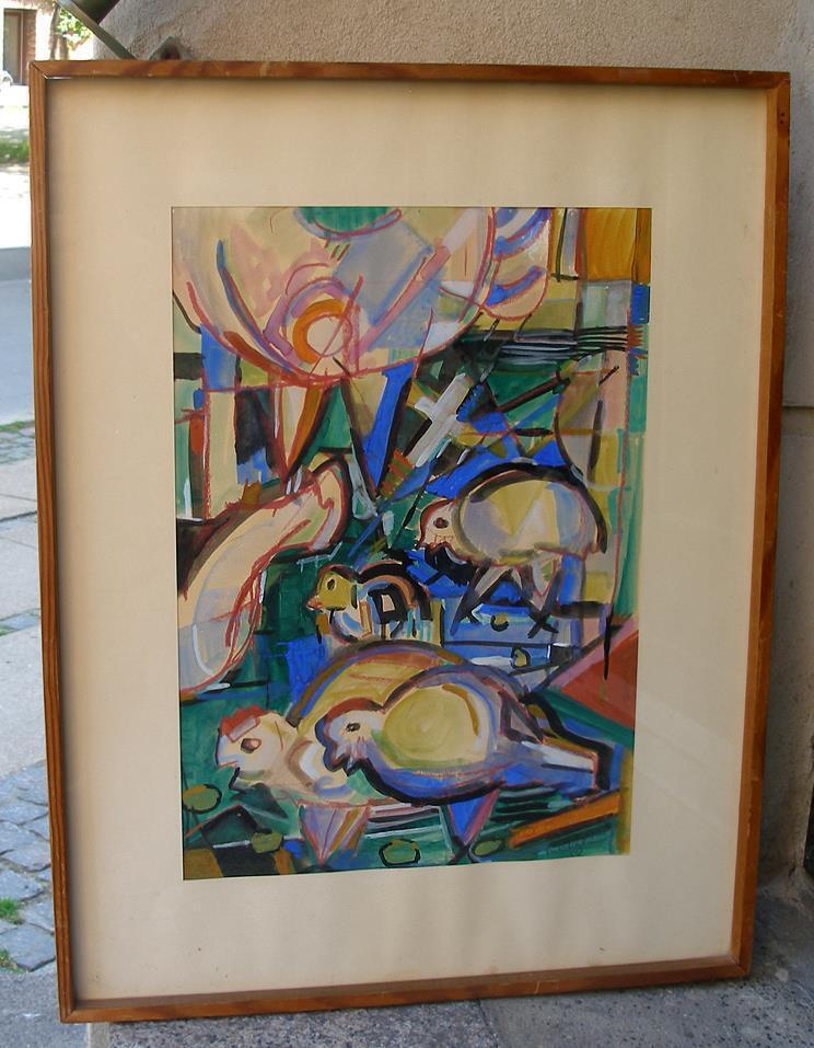 Frank Rubin (1918) Funky Chickens Dated 1958 Fine cubist composition