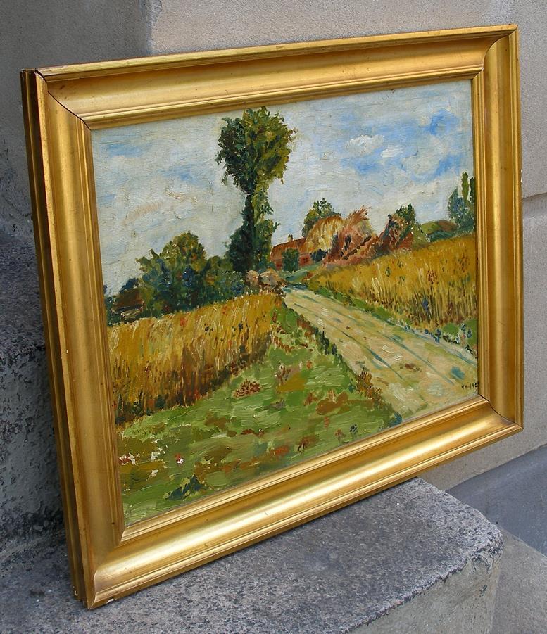 Yelva Vermehren ( 1878) Farm House Among Fields on Country Road Dated 1925